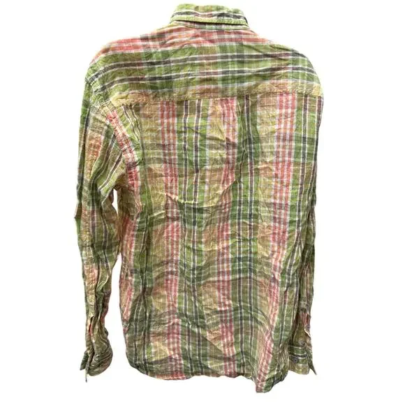 TOMMY BAHAMA Women Large Linen Cotton Plaid Long Sleeve Button Shirt Green pink - Picture 4 of 4